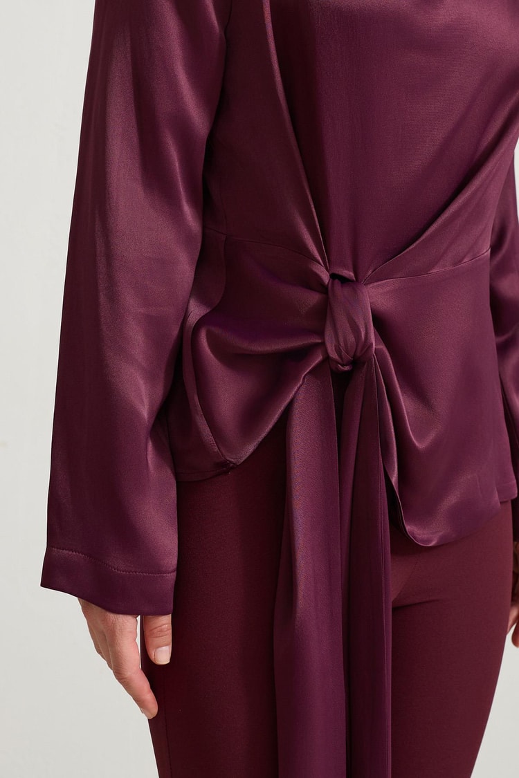 Bordo Bağlama Detaylı Uzun Kollu Bluz Kadın Bluz modelleri