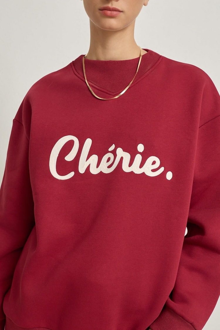 Bordo Cherie Yazılı Oversize Sweatshirt Kadın Kategorisiz modelleri