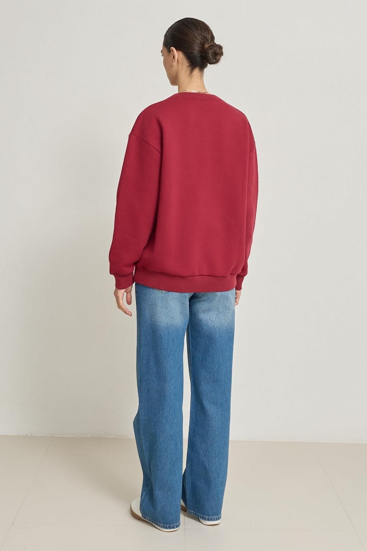 Bordo Cherie Yazılı Oversize Sweatshirt Kadın Kategorisiz modelleri