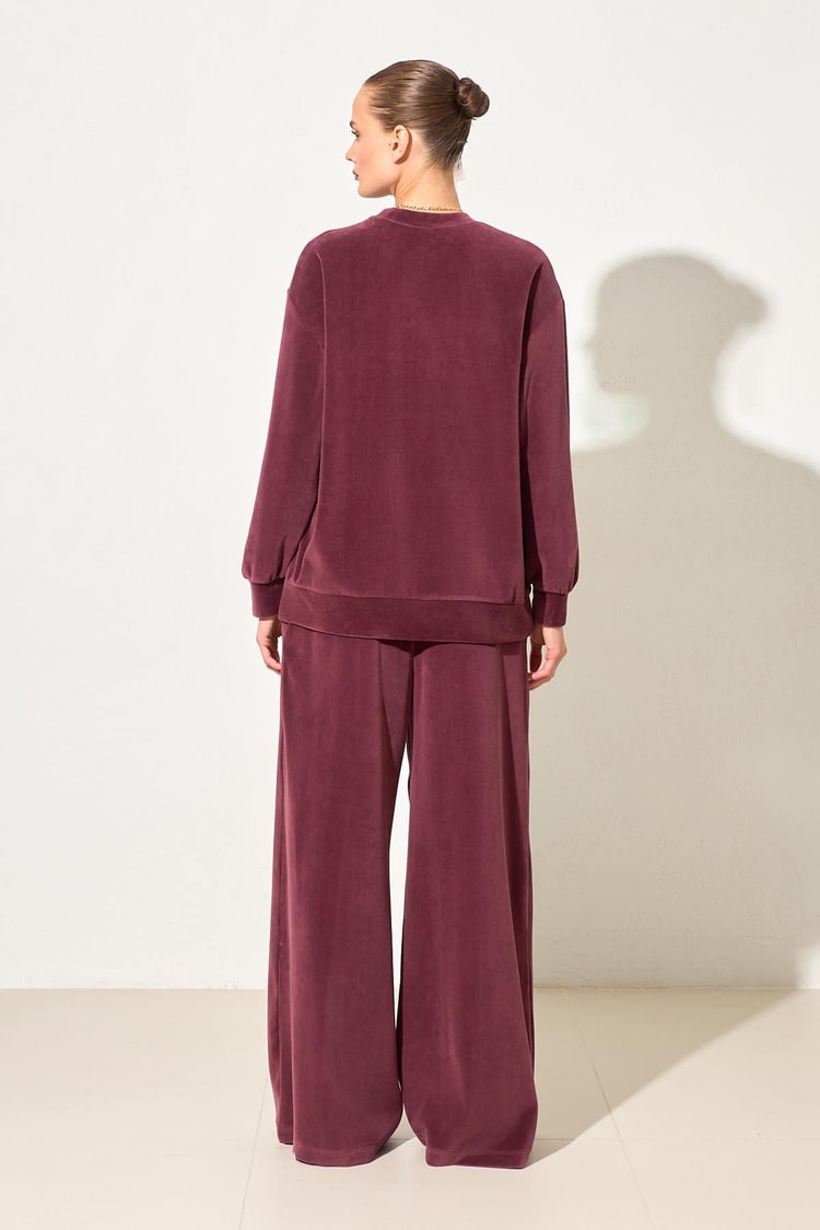 Bordo Kol Ve Belden Lastik Detaylı Rahat Kesim Sweatshirt Kadın Kategorisiz modelleri
