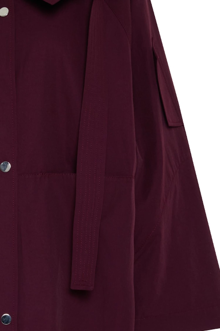 Bordo Yaka Detaylı Rahat Kesim Trençkot Kadın Trençkot modelleri