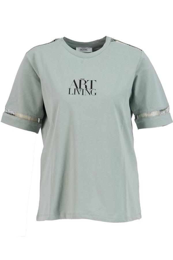 Çağla Baskılı Kol Ve Omuzda Örme Detaylı Bisiklet Yaka T-Shirt Kadın T-Shirt modelleri