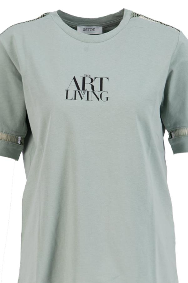 Çağla Baskılı Kol Ve Omuzda Örme Detaylı Bisiklet Yaka T-Shirt Kadın T-Shirt modelleri