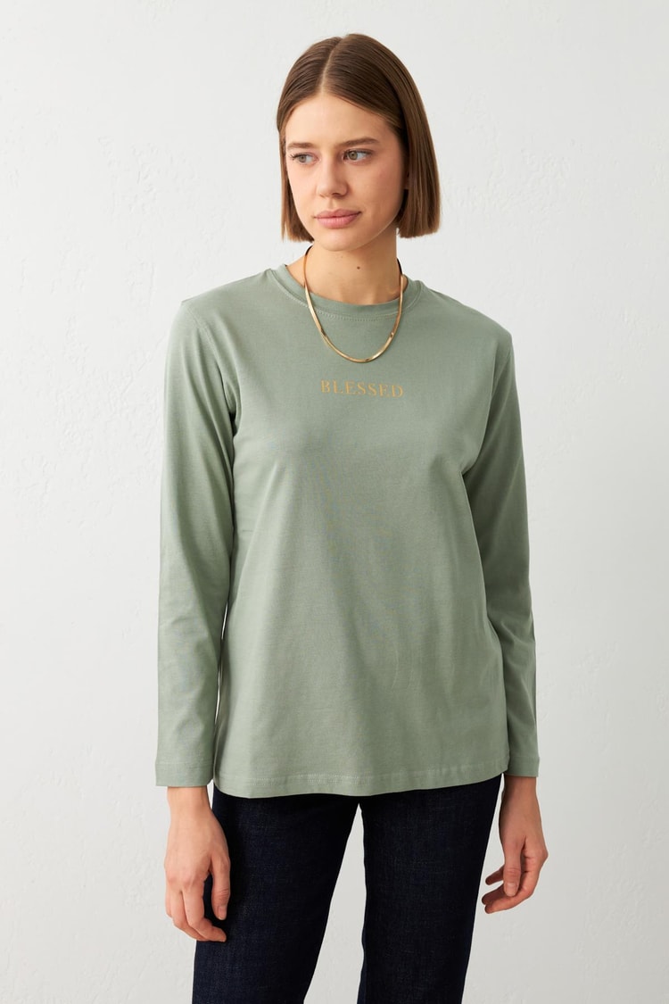 Çağla Bisiklet Yaka Uzun Kollu Baskı Detaylı Sweatshirt Kadın Kategorisiz modelleri