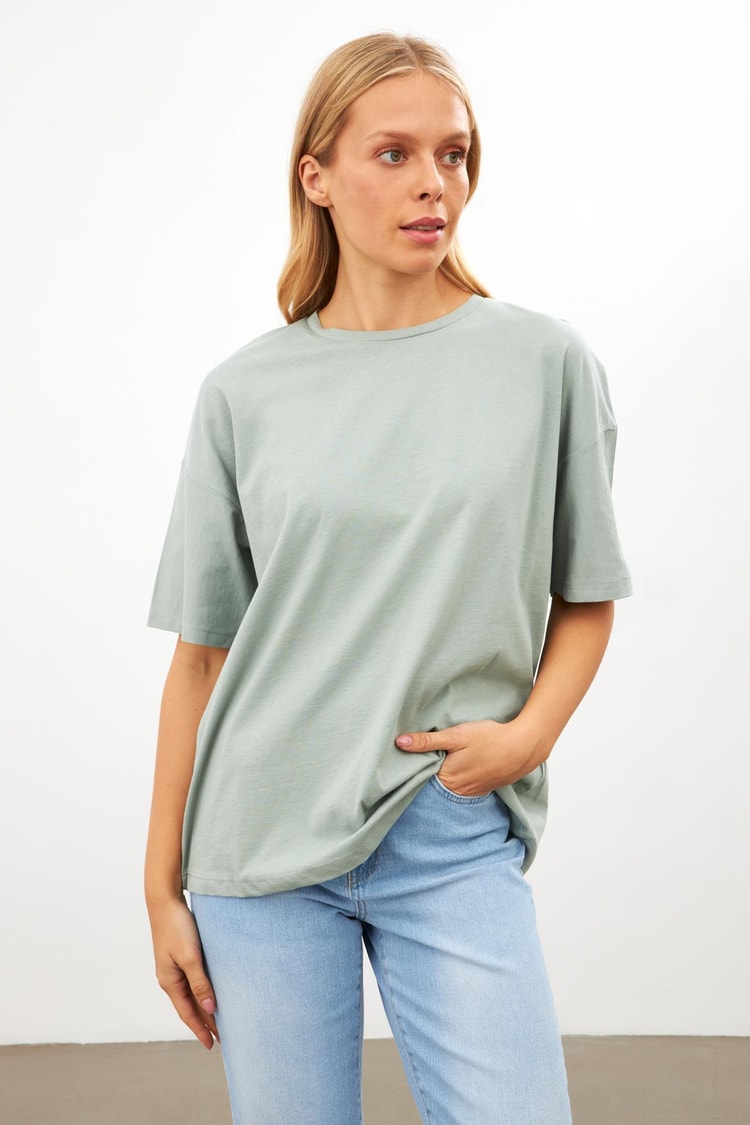 Çağla Düz Basic Bisiklet Yaka T-Shirt Kadın T-Shirt modelleri