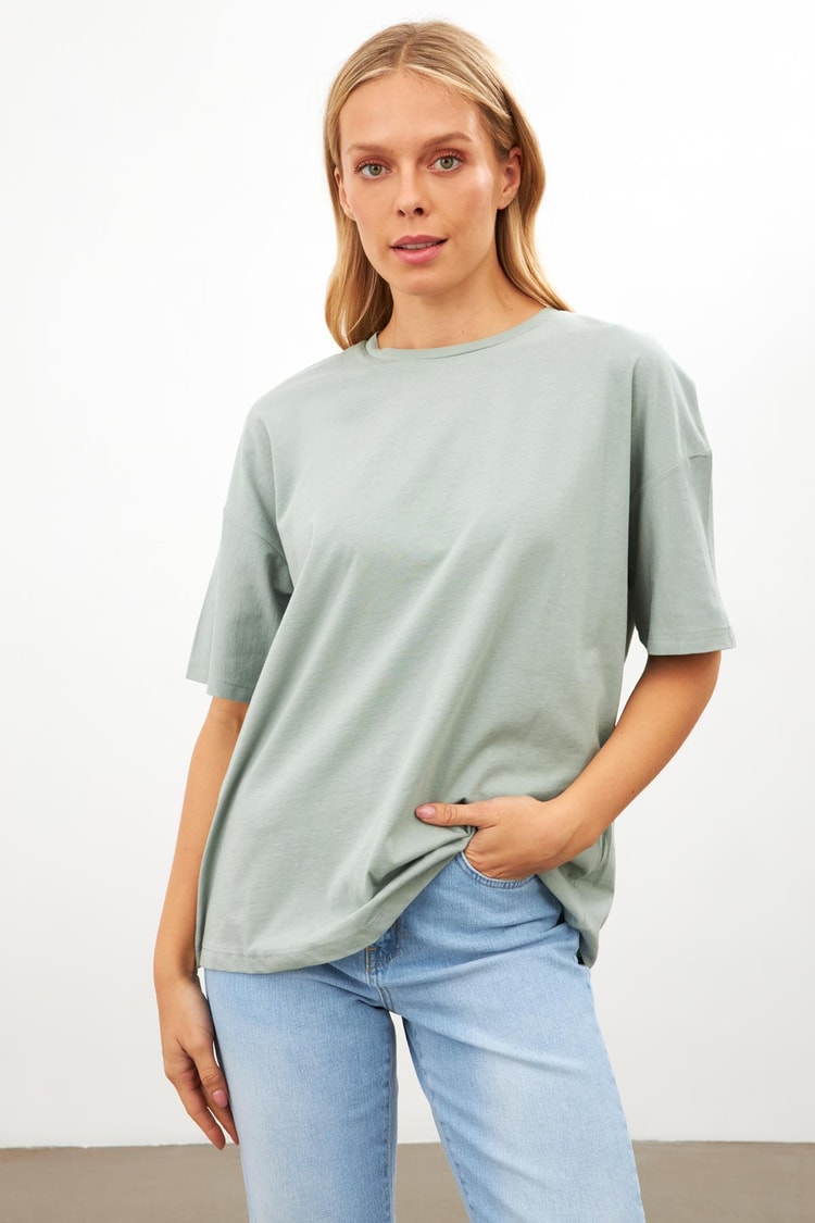 Çağla Düz Basic Bisiklet Yaka T-Shirt Kadın T-Shirt modelleri