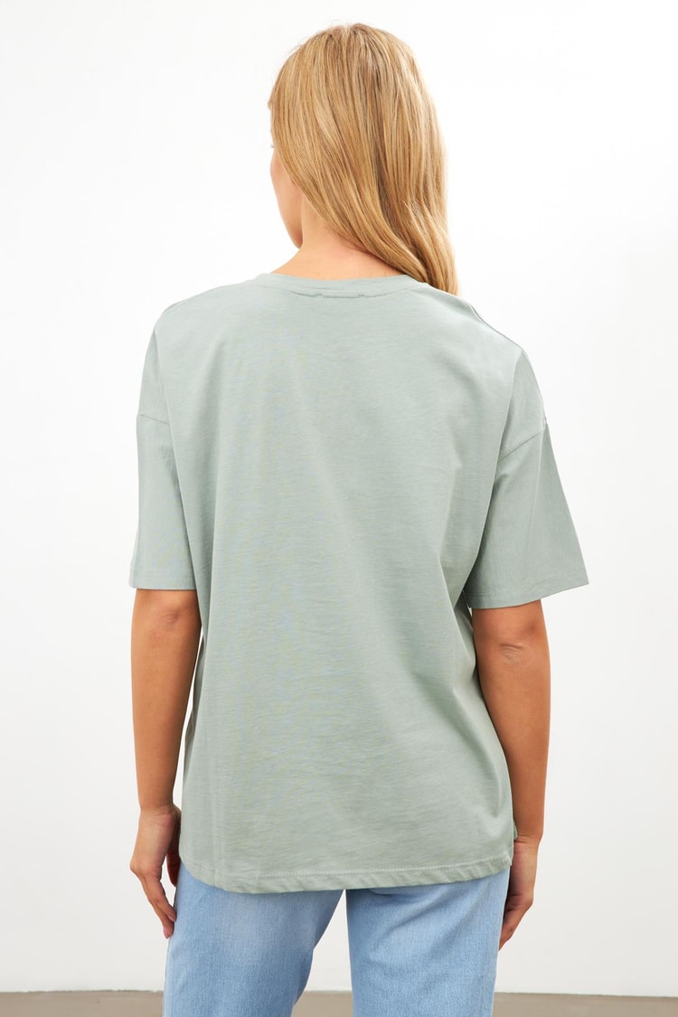 Çağla Düz Basic Bisiklet Yaka T-Shirt Kadın T-Shirt modelleri