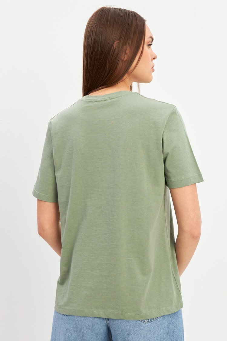 Çağla Mini Baskı Detaylı Bisiklet Yaka Kısa Kollu T-Shirt Kadın T-Shirt modelleri