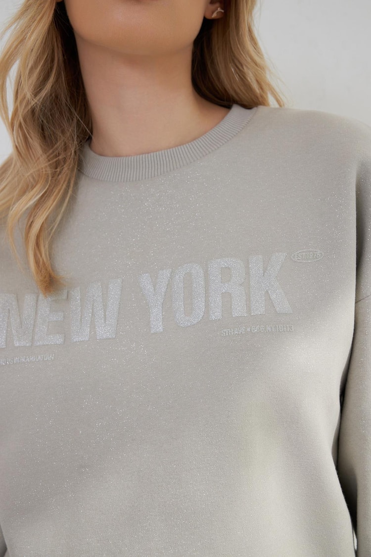 Çağla Sim Ve Baskı Detaylı Bisiklet Yaka Uzun Kollu Sweatshirt Kadın Kategorisiz modelleri
