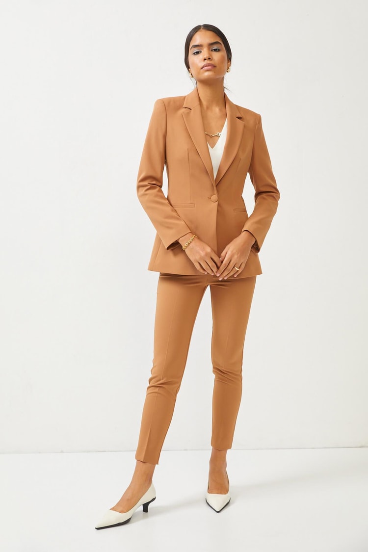 Camel Blazer Ceket Pantolon Takım Kadın Takım Elbise modelleri