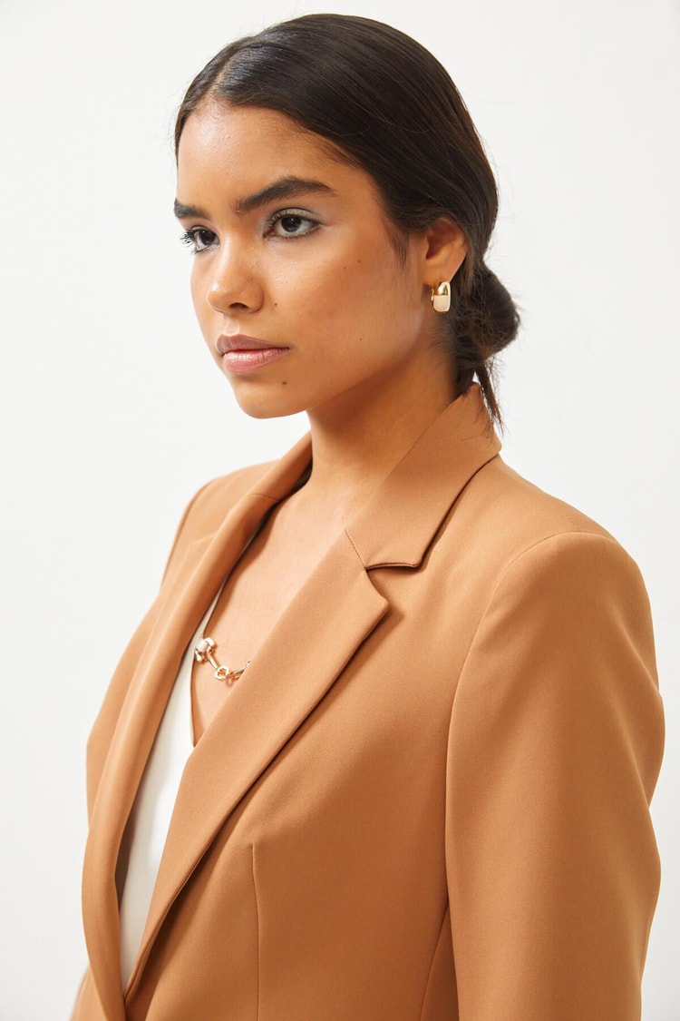 Camel Blazer Ceket Pantolon Takım Kadın Takım Elbise modelleri