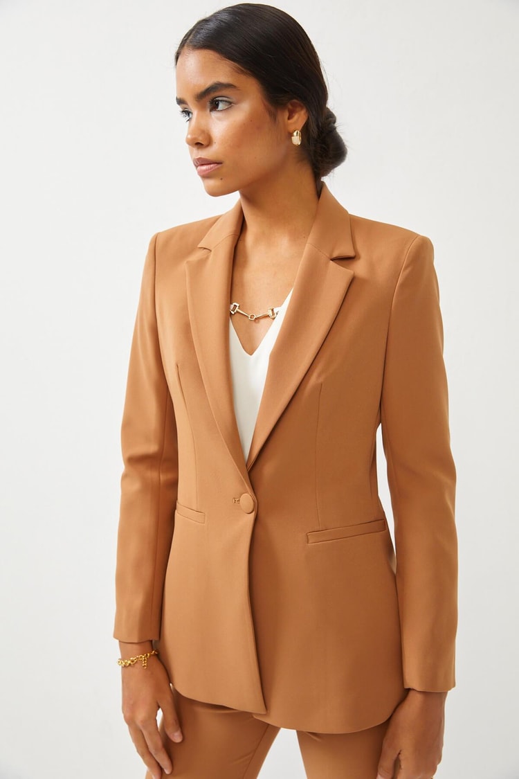 Camel Blazer Ceket Pantolon Takım Kadın Takım Elbise modelleri