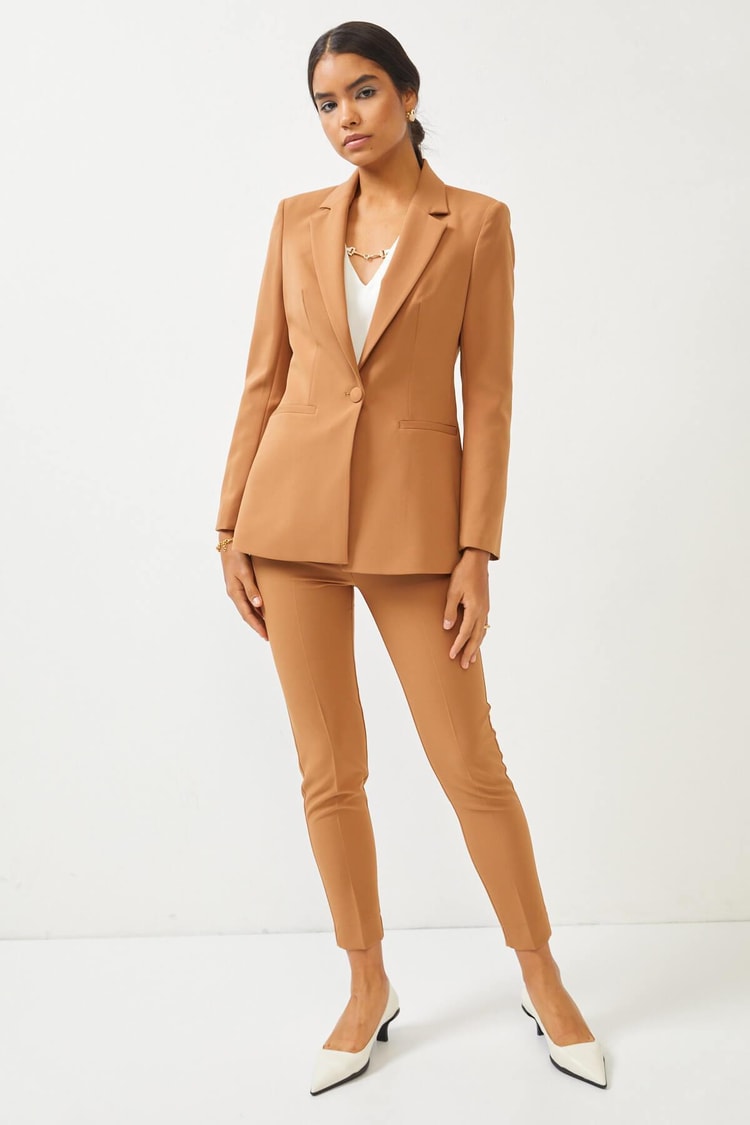 Camel Blazer Ceket Pantolon Takım Kadın Takım Elbise modelleri