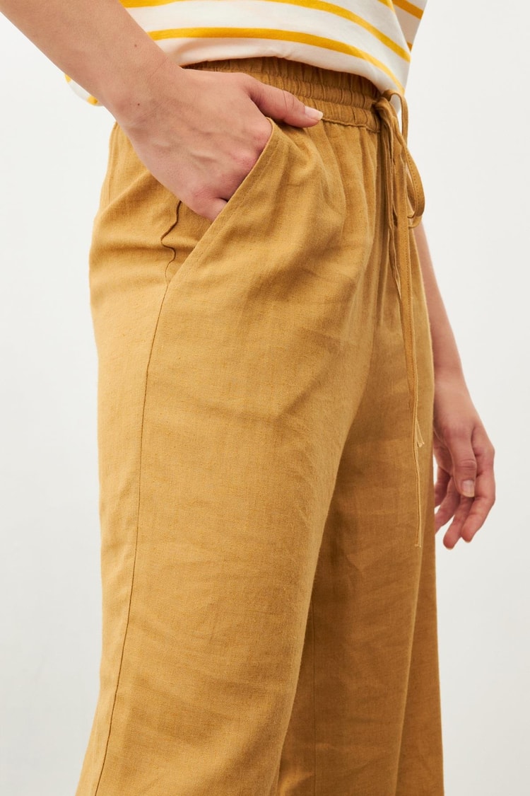 Camel Geniş Kesim Beli Lastikli Pantolon Kadın Pantolon modelleri