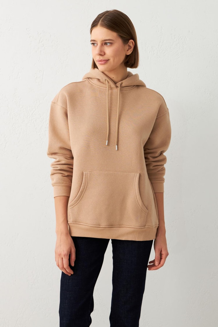 Camel Şapka Ve Cep Detaylı Uzun Kollu Sweatshirt Kadın Kategorisiz modelleri