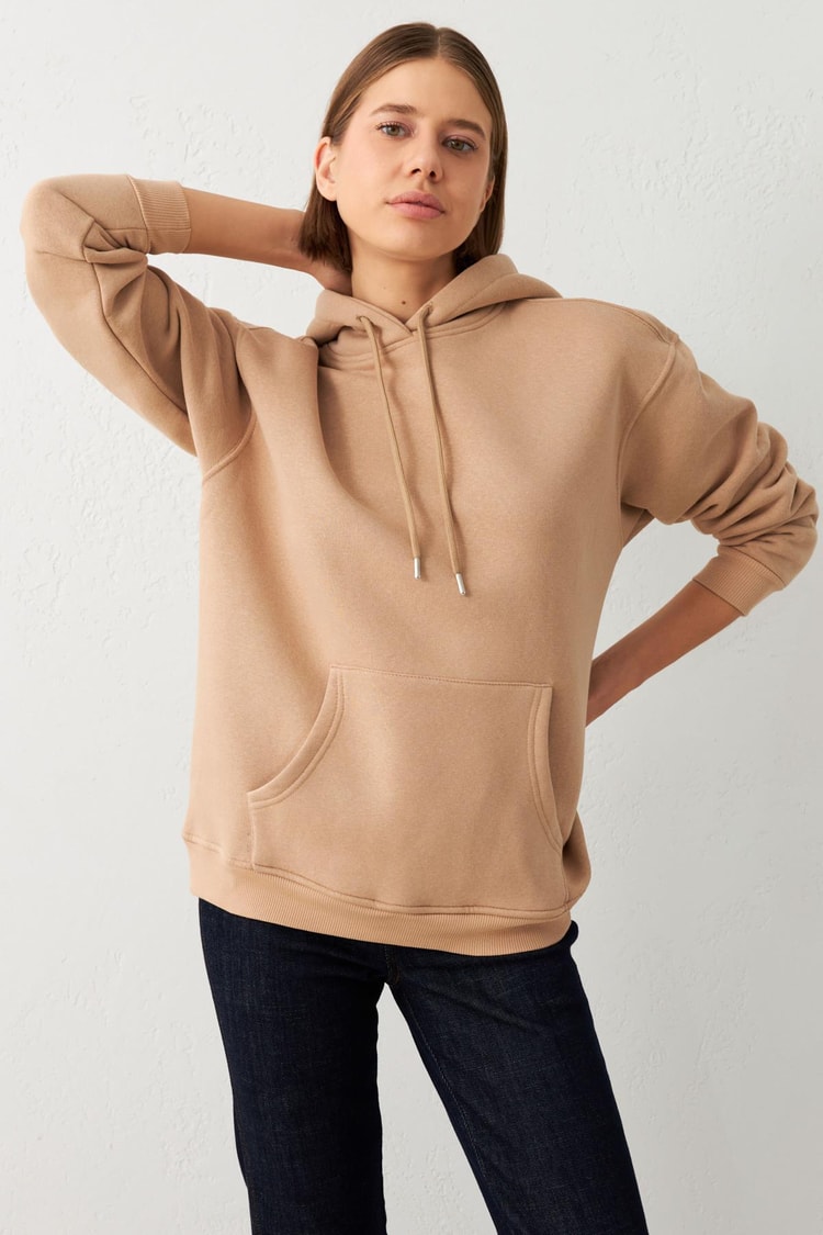 Camel Şapka Ve Cep Detaylı Uzun Kollu Sweatshirt Kadın Kategorisiz modelleri
