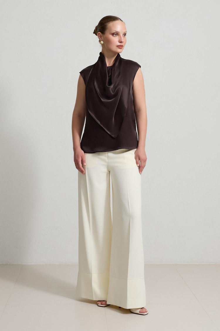 Çikolata Drape Ve Yaka Detaylı Kolsuz Bluz Kadın Bluz modelleri
