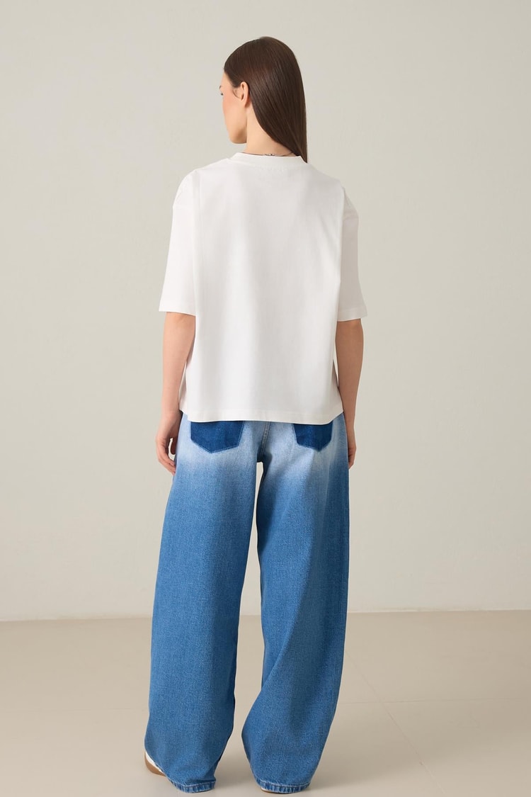 Ekru 2YB4ECTS0462 T-SHIRT Kadın T-Shirt modelleri