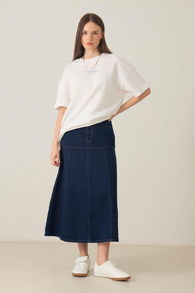 Ekru %100 Pamuklu Mini Baskı Detaylı Kısa Kollu Basic T-Shirt Kadın T-Shirt modelleri