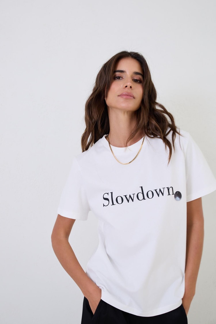 Ekru 1YD2CTS0350 T-SHIRT Kadın T-Shirt modelleri