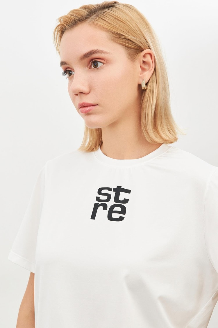 Ekru 1YU2CTS0334 T-SHİRT Kadın T-Shirt modelleri