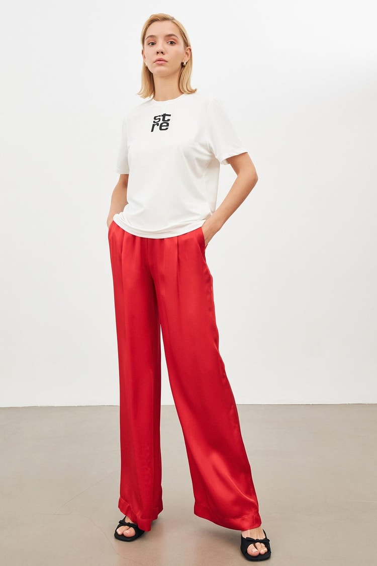 Ekru 1YU2CTS0334 T-SHİRT Kadın T-Shirt modelleri