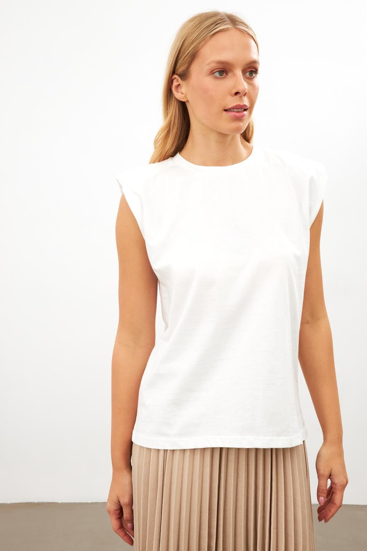 Ekru 2YB4CTS0364 T-SHIRT Kadın T-Shirt modelleri
