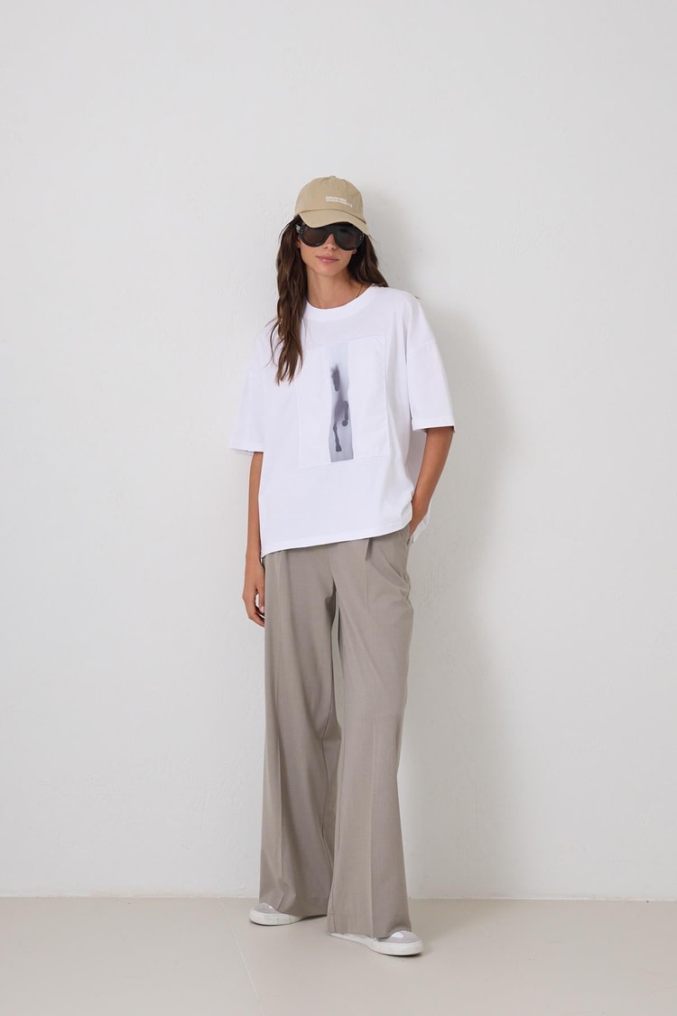 Ekru 2YB4CTS0413 T-SHIRT Kadın T-Shirt modelleri