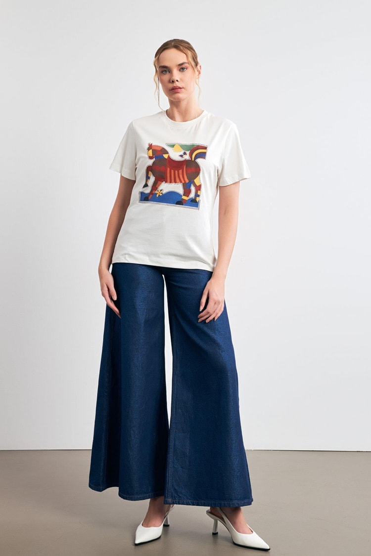 Ekru 2YB4CTS0430 T-SHIRT Kadın T-Shirt modelleri