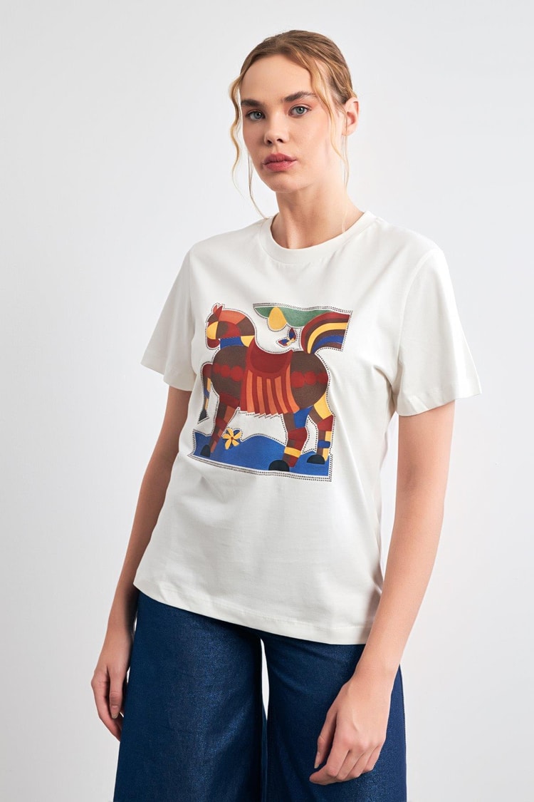 Ekru 2YB4CTS0430 T-SHIRT Kadın T-Shirt modelleri