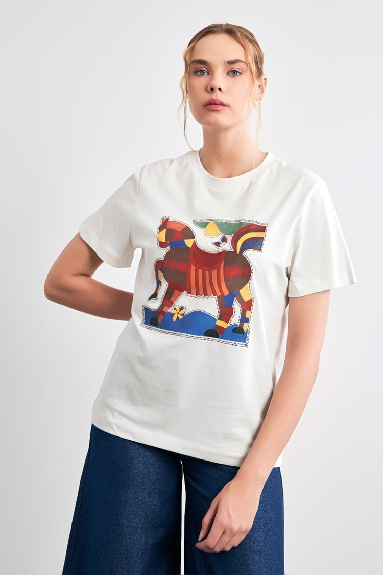 Ekru 2YB4CTS0430 T-SHIRT Kadın T-Shirt modelleri