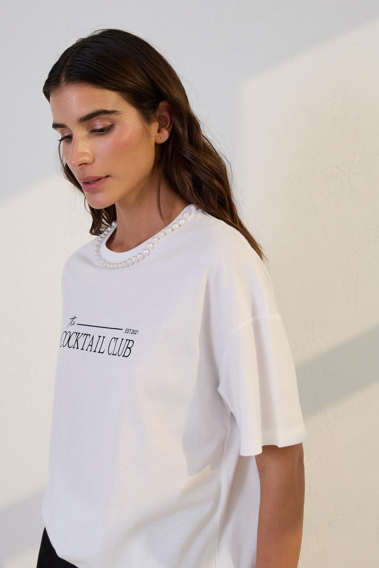 Ekru 2YD2CTS0434 T-SHIRT Kadın T-Shirt modelleri