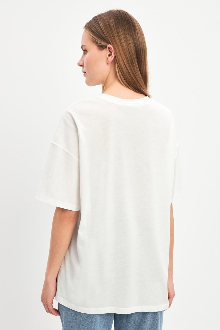 Ekru 2YD2CTS0435 T-SHIRT Kadın T-Shirt modelleri