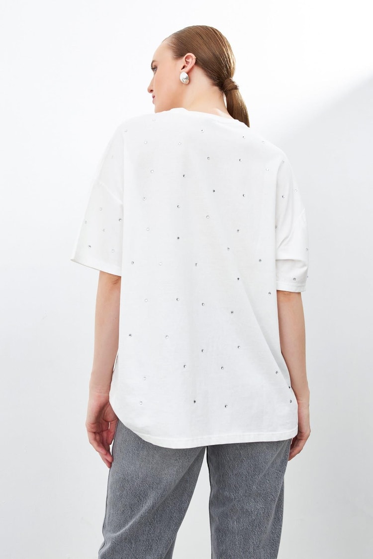 Ekru 2YU2CTS0368 T-SHIRT Kadın T-Shirt modelleri