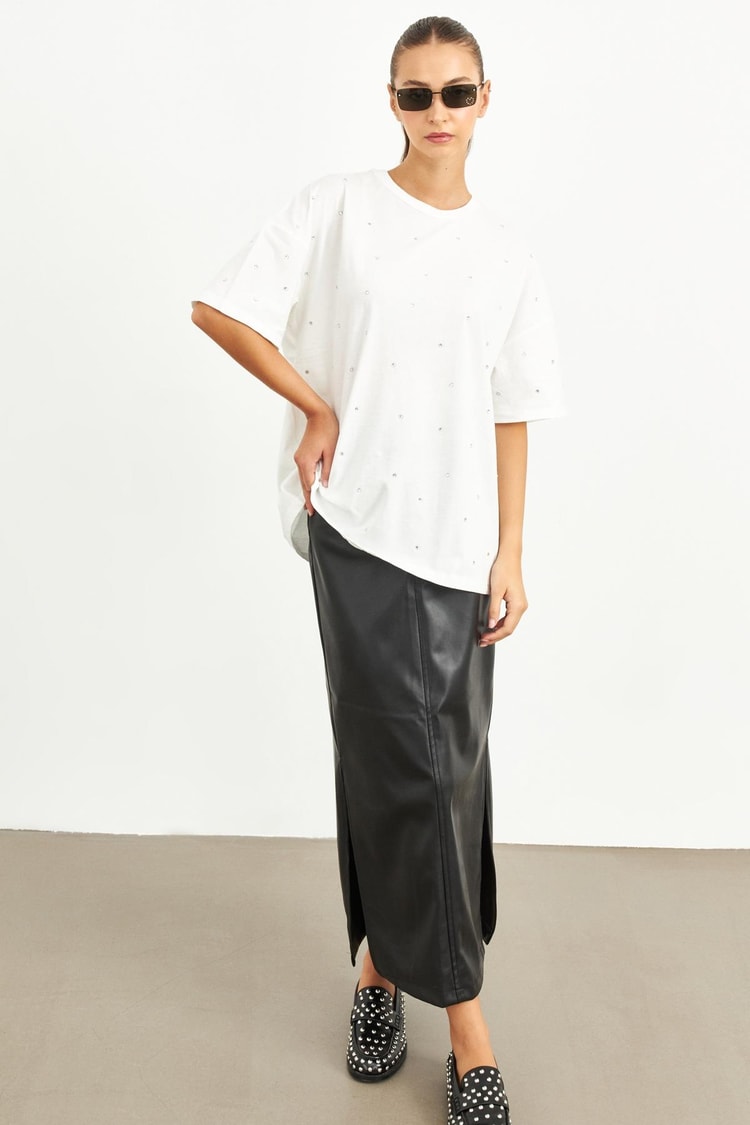 Ekru 2YU2CTS0368 T-SHIRT Kadın T-Shirt modelleri