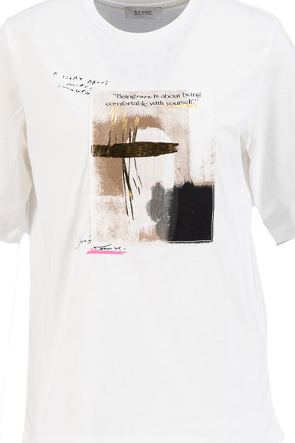 Ekru Baskı Detaylı Basic Bisiklet Yaka T-Shirt Kadın T-Shirt modelleri