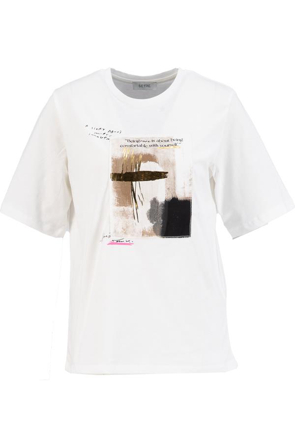 Ekru Baskı Detaylı Basic Bisiklet Yaka T-Shirt Kadın T-Shirt modelleri