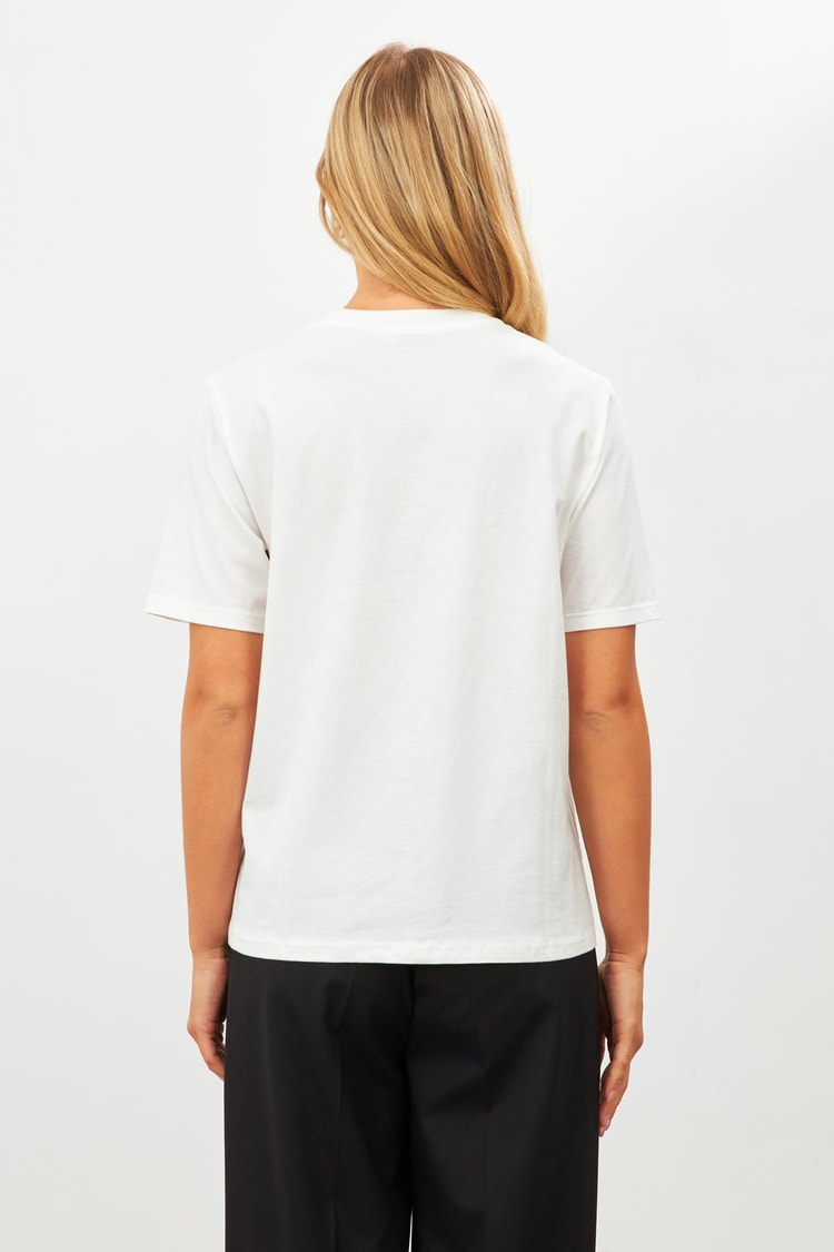 Ekru Baskı Detaylı Bisiklet Yaka T-Shirt Kadın T-Shirt modelleri