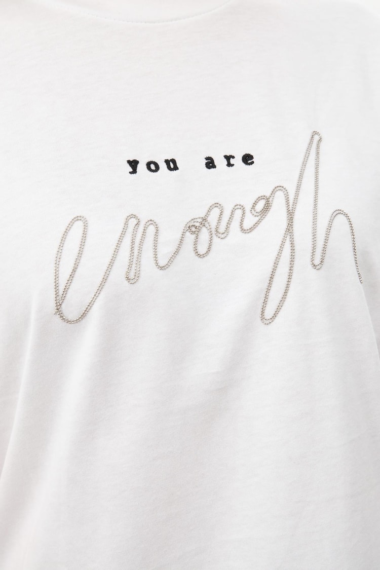 Ekru Baskı Detaylı Bisiklet Yaka T-Shirt Kadın T-Shirt modelleri