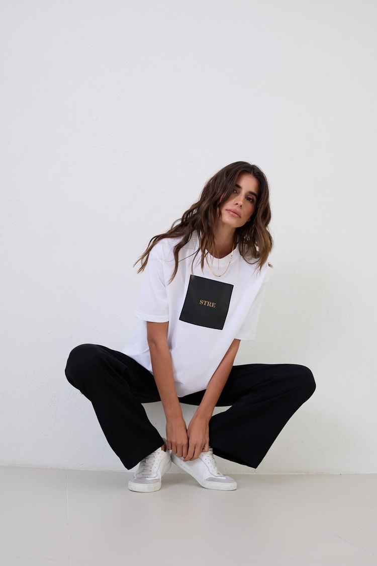 Ekru Baskı Detaylı Bisiklet Yaka Kısa Kollu T-Shirt Kadın T-Shirt modelleri