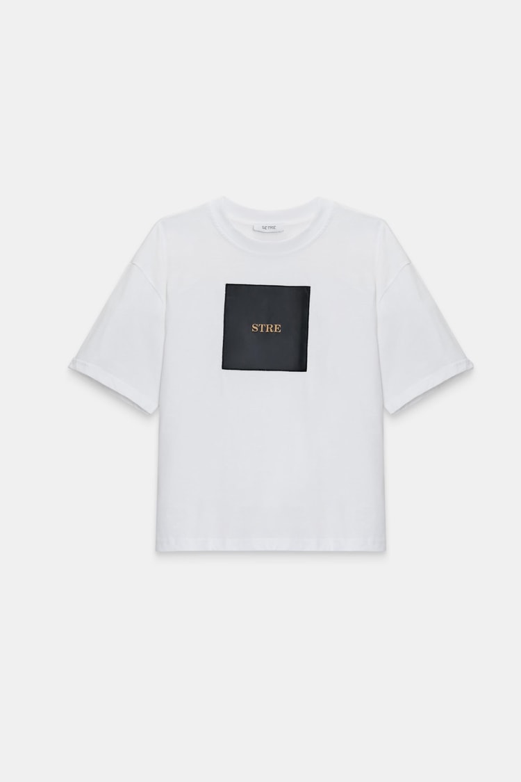 Ekru Baskı Detaylı Bisiklet Yaka Kısa Kollu T-Shirt Kadın T-Shirt modelleri