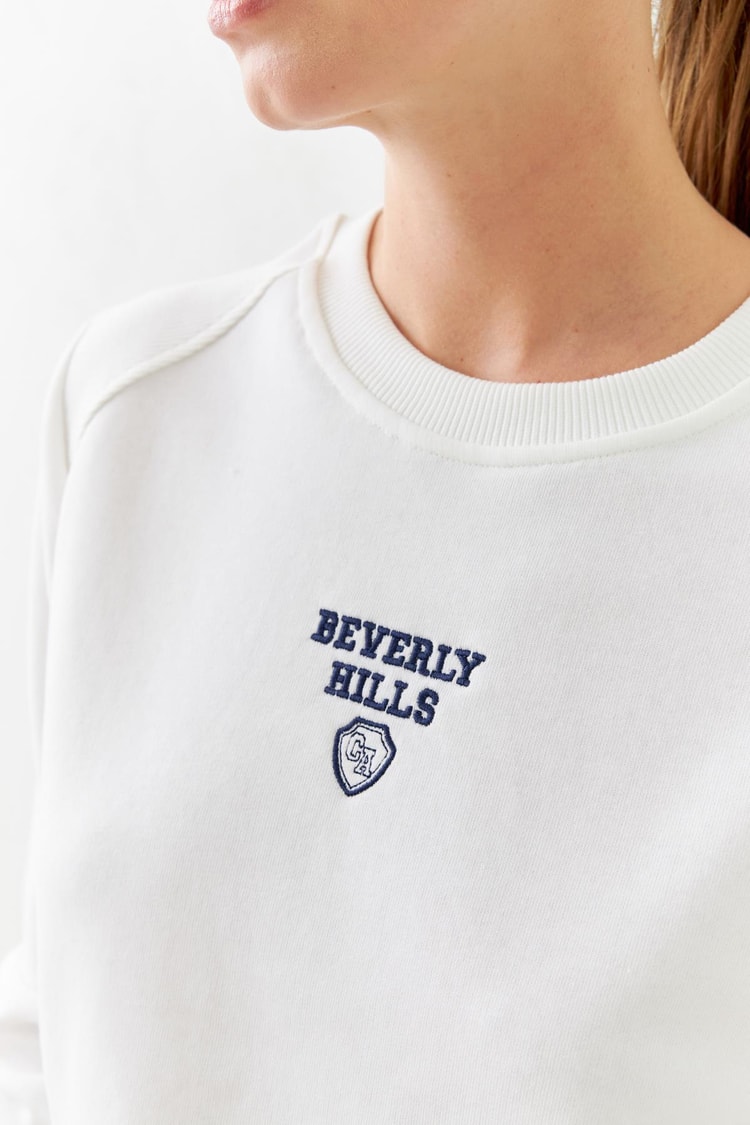 Ekru Baskı Detaylı Bisiklet Yaka Uzun Kollu Sweatshirt Kadın Kategorisiz modelleri
