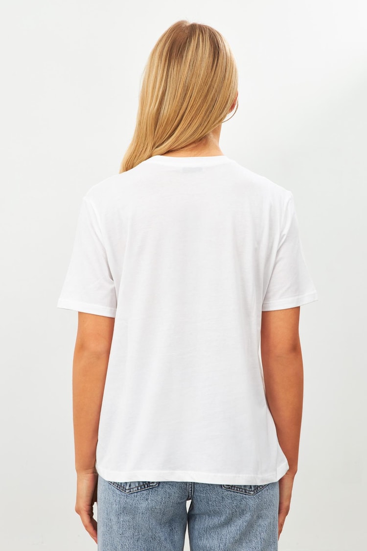 Ekru Baskı Detaylı Bisiklet Yaka T-Shirt Kadın T-Shirt modelleri