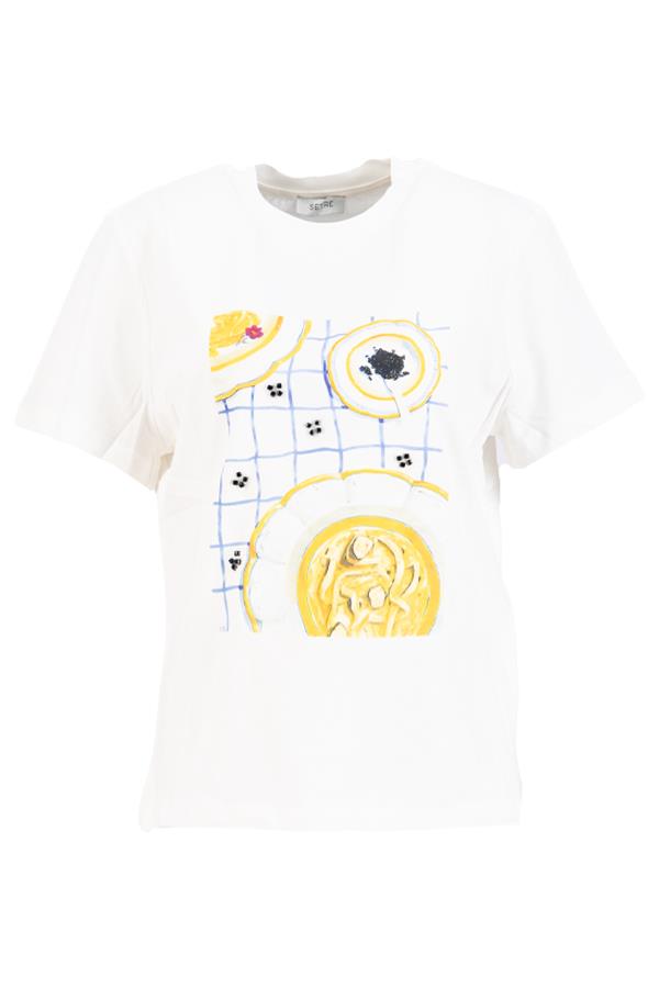 Ekru Baskılı Bisiklet Yaka T-Shirt Kadın T-Shirt modelleri