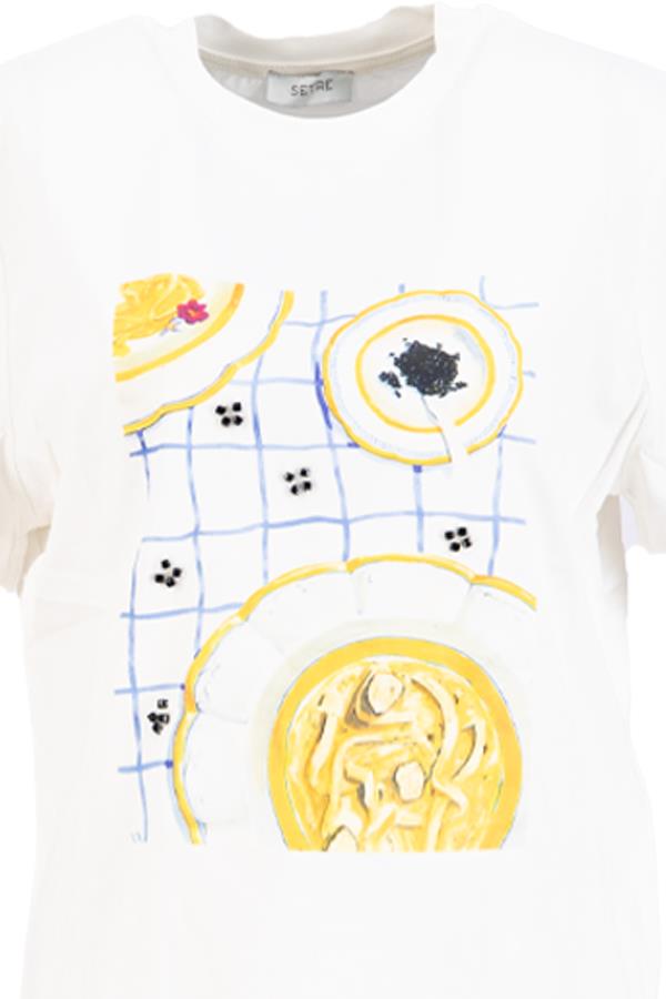 Ekru Baskılı Bisiklet Yaka T-Shirt Kadın T-Shirt modelleri