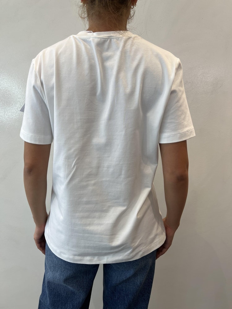Ekru Baskılı Bisiklet Yaka T-Shirt Kadın T-Shirt modelleri