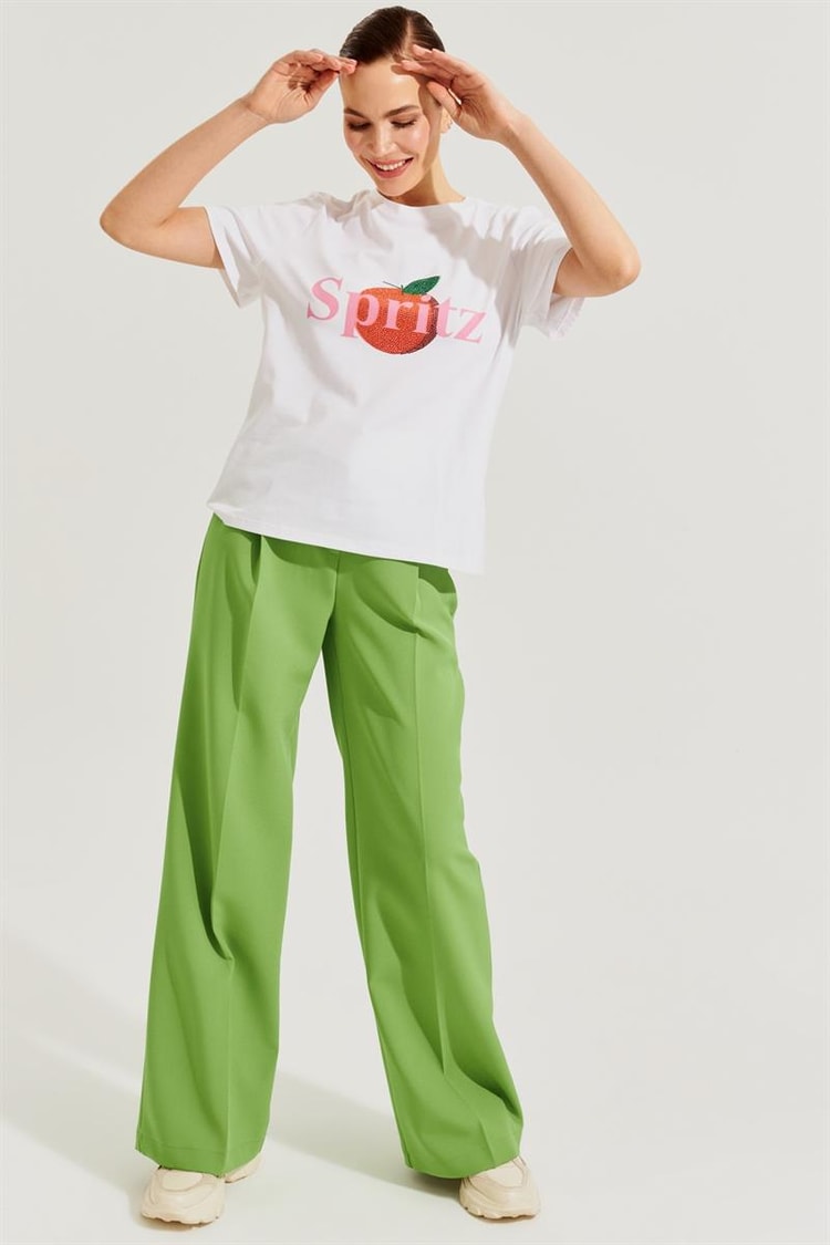Ekru Baskılı Kısa Kollu T-Shirt Kadın Kategorisiz modelleri