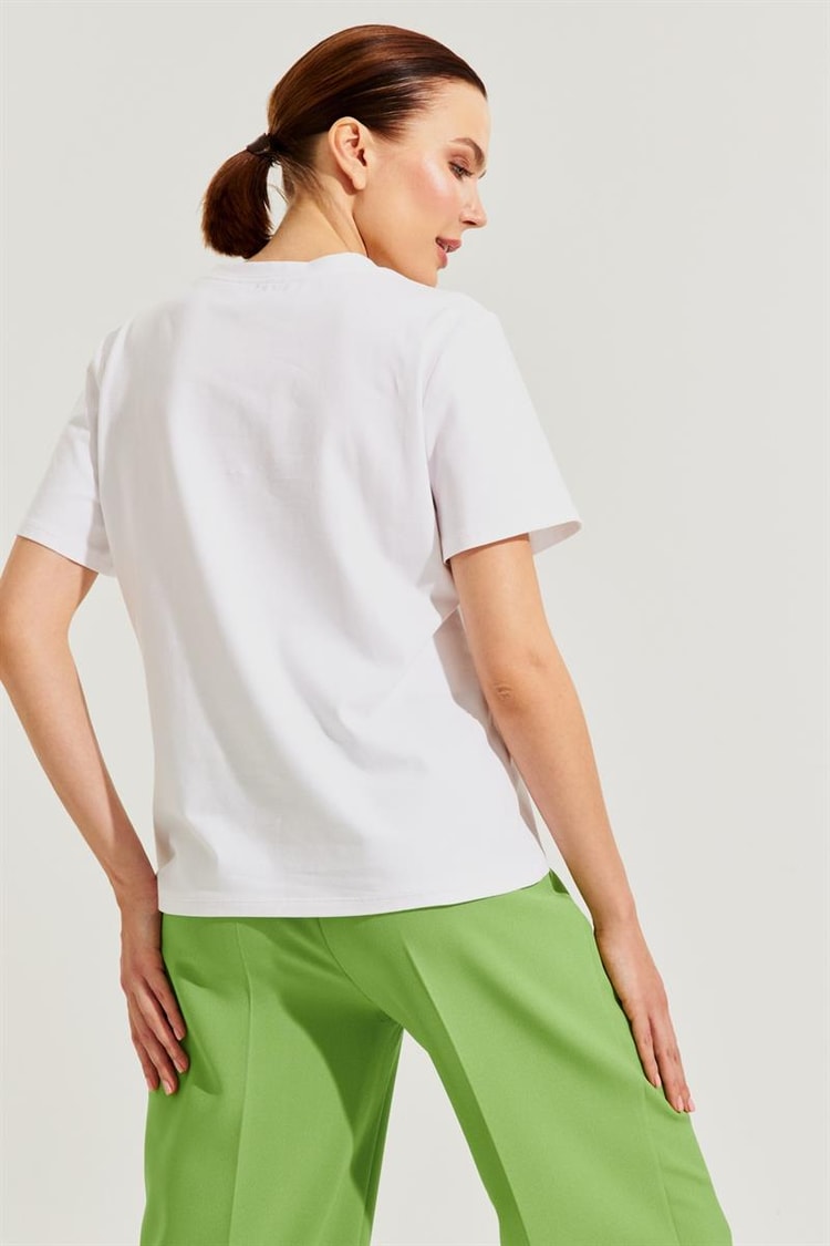 Ekru Baskılı Kısa Kollu T-Shirt Kadın Kategorisiz modelleri