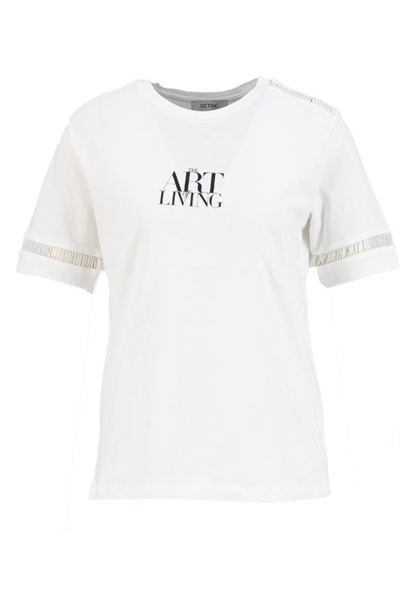 Ekru Baskılı Kol Ve Omuzda Örme Detaylı Bisiklet Yaka T-Shirt Kadın T-Shirt modelleri