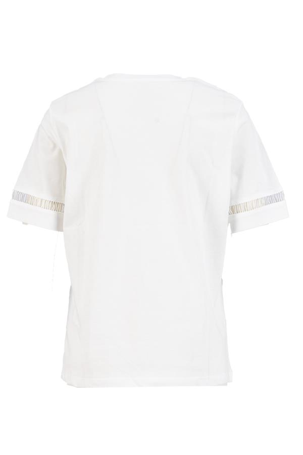 Ekru Baskılı Kol Ve Omuzda Örme Detaylı Bisiklet Yaka T-Shirt Kadın T-Shirt modelleri